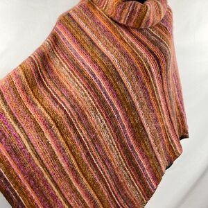 Tickled Pink Multicolored Textured Knit Cowl Neck Poncho Sweater Boho Cottage OS
